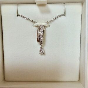 Swarovski Silver-Tone Drop Pendant Necklace with Clear Crystals